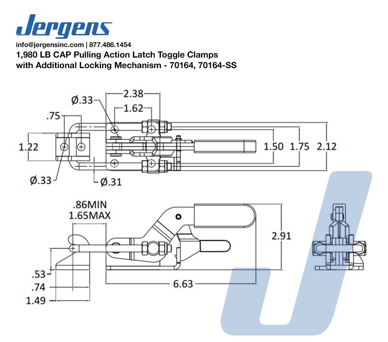 Line Art 1,980 LB CAP Pulling Action Latch Toggle Clamps with Additional Locking Mechanism