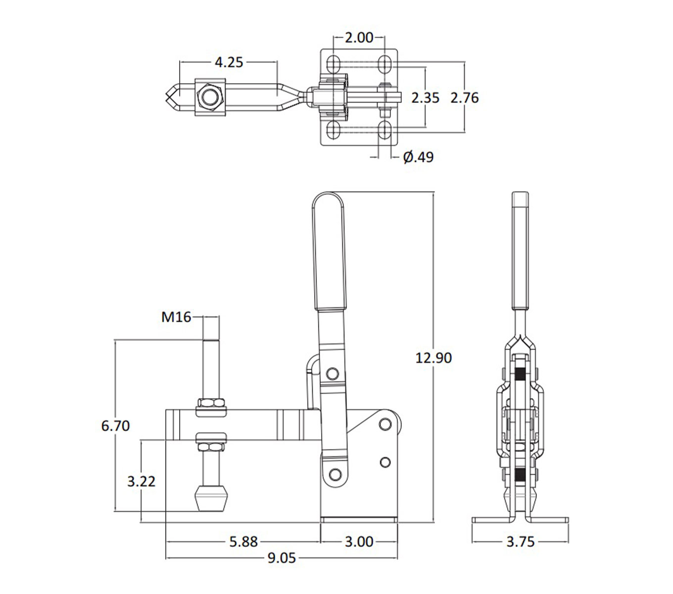 Line Art 1200 LB CAP Vertical Toggle Clamp with Flanged Base & Adjustable U-Bar
