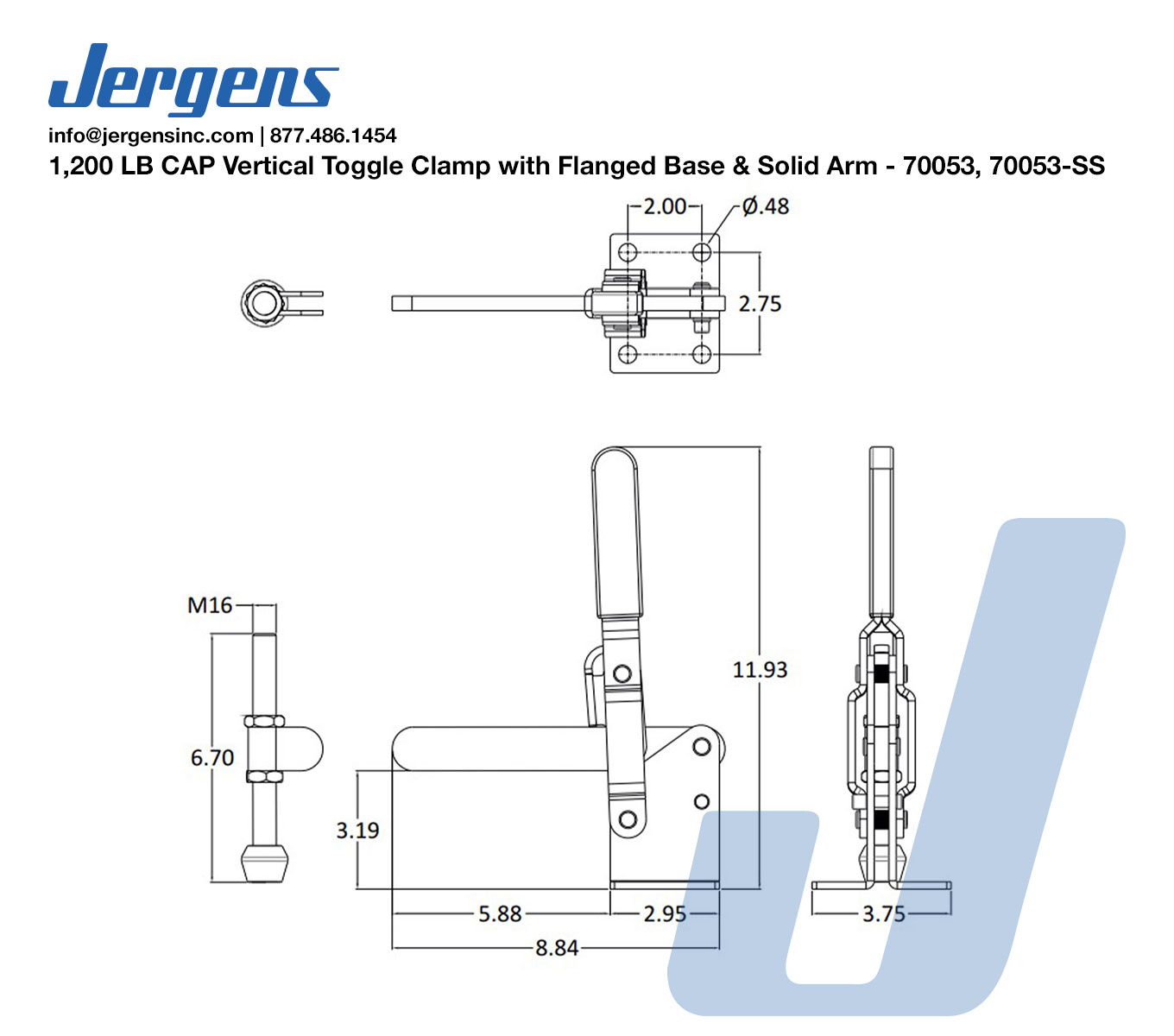 Line Art 1,200 LB CAP Vertical Toggle Clamp with Flanged Base & Solid Arm