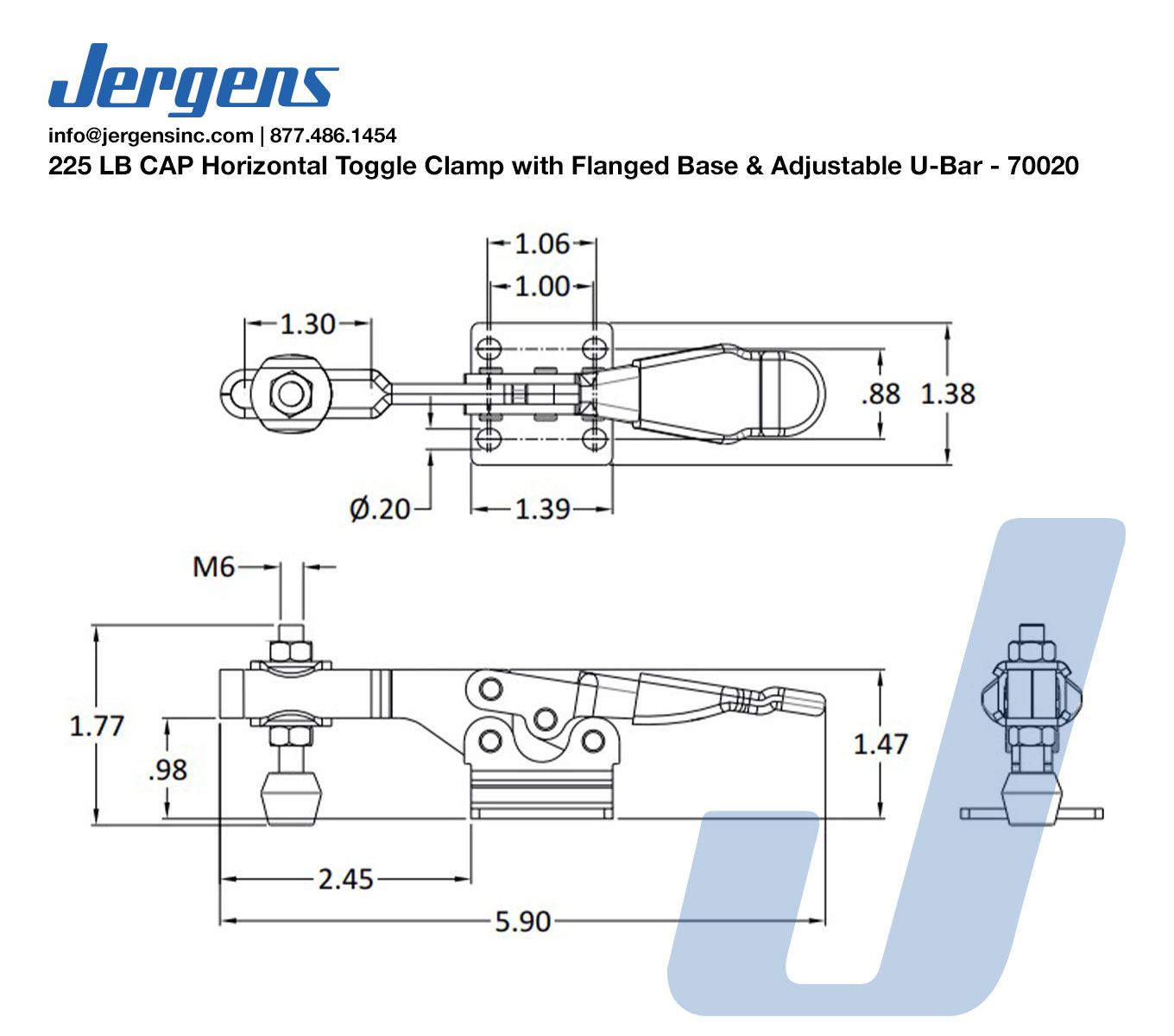 Line Art 225 LB CAP Horizontal Toggle Clamp with Flanged Base & Adjustable U-Bar