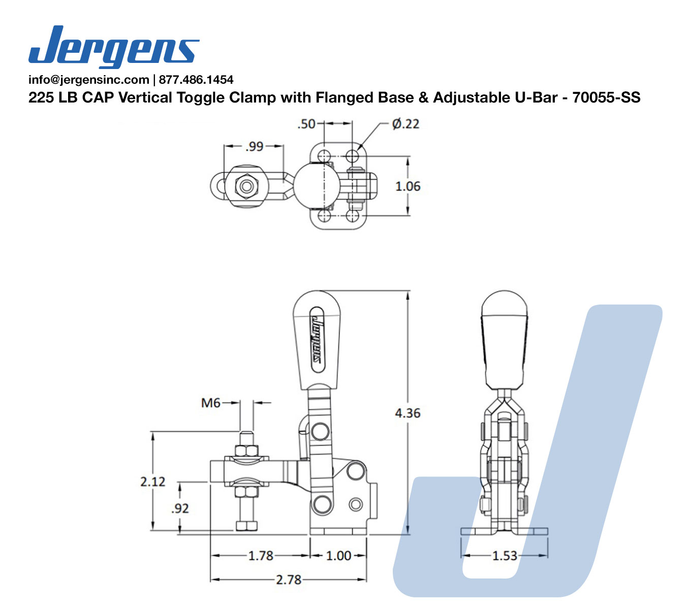 Line Art 225 LB CAP Vertical Toggle Clamp with Flanged Base & Adjustable U-Bar Stainless Steel