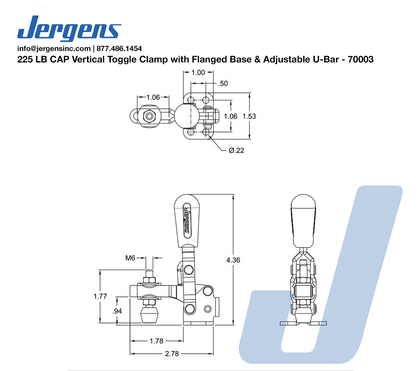 Line Art 225 LB CAP Vertical Toggle Clamp with Flanged Base & Adjustable U-Bar