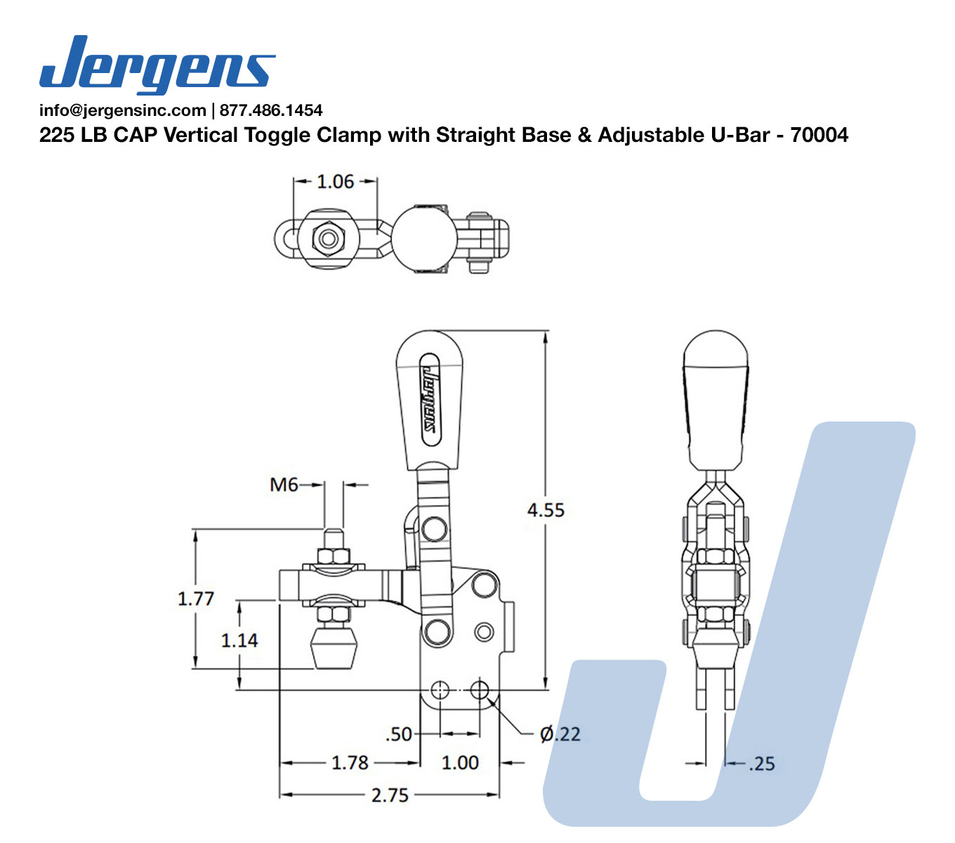 Line Art 225 LB CAP Vertical Toggle Clamp with Straight Base & Adjustable U-Bar