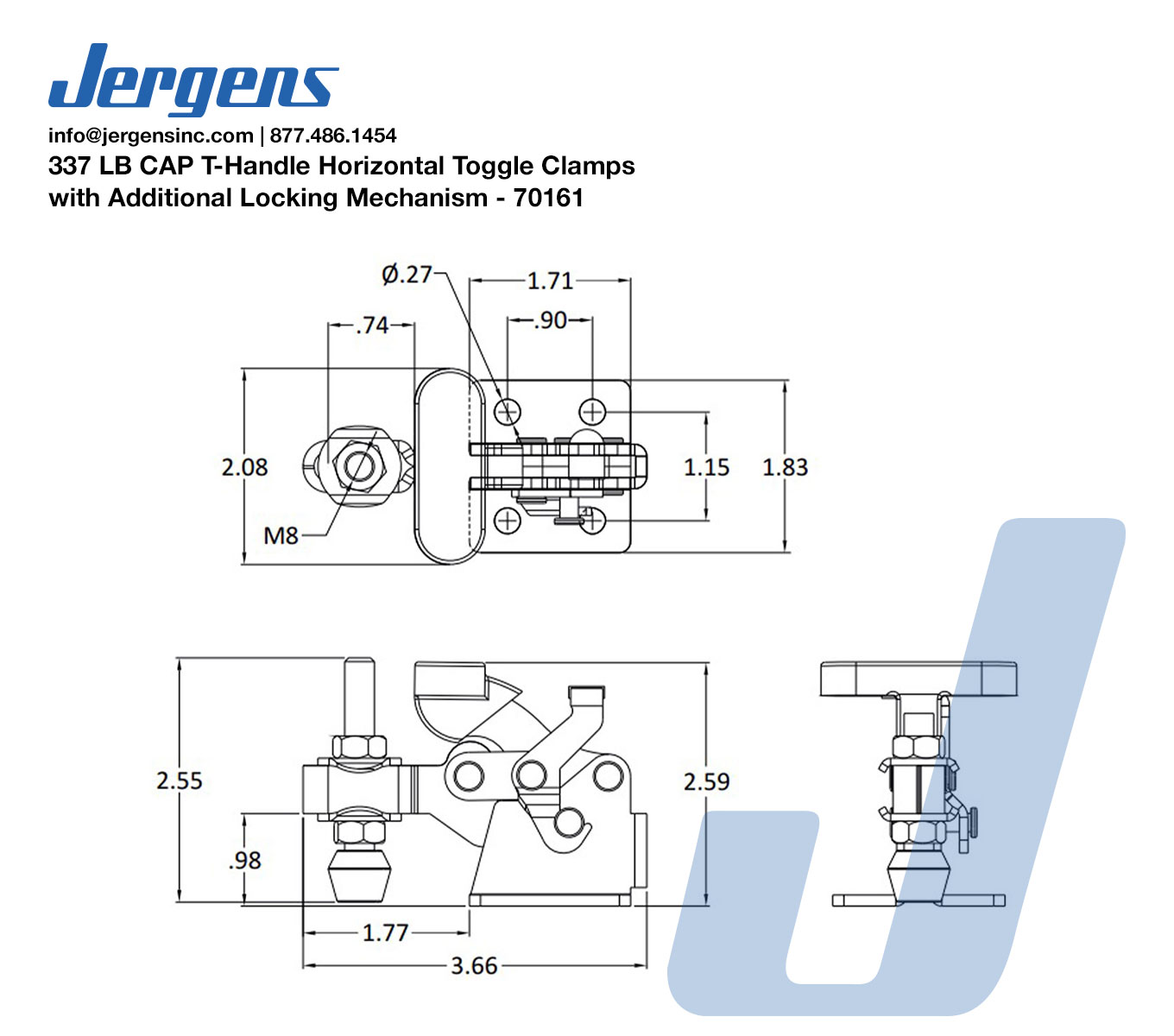 Line Art 337 LB CAP T-Handle Horizontal Toggle Clamps with Additional Locking Mechanism
