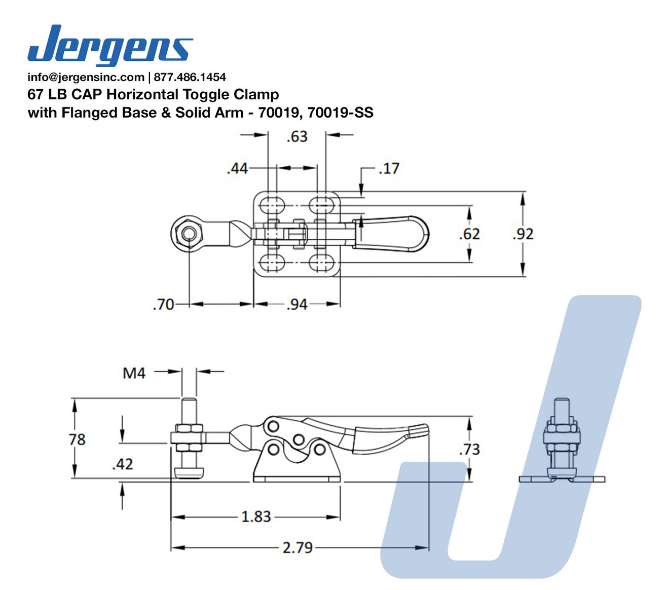 Line Art 67 LB CAP Horizontal Toggle Clamp with Flanged Base & Solid Arm