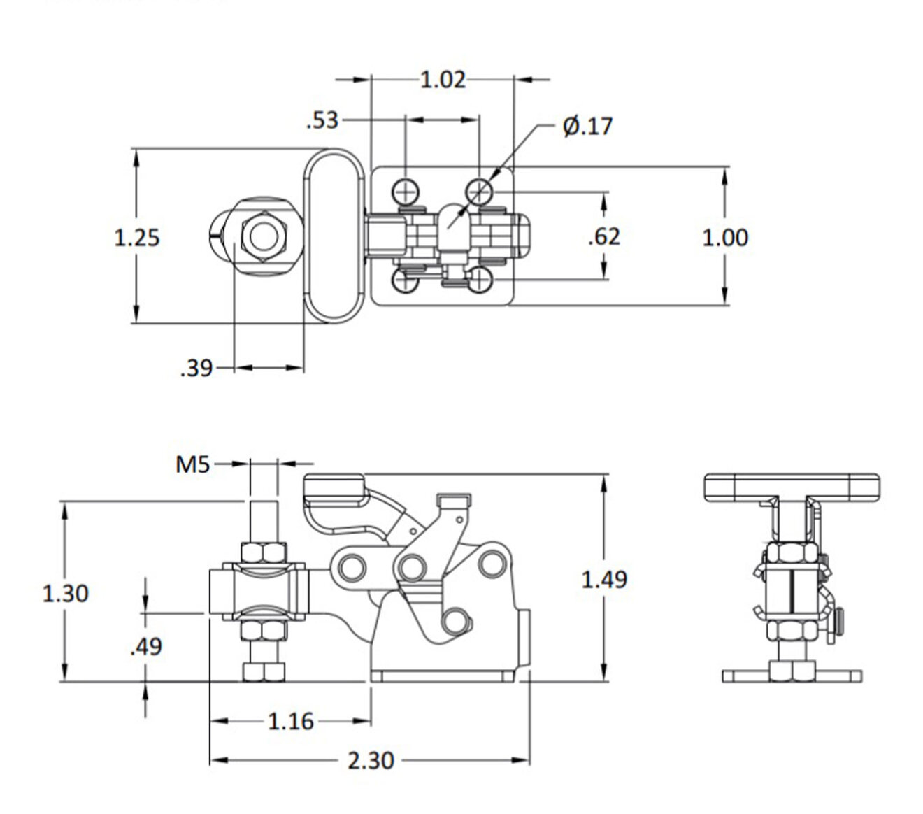 Line Art 112 LB CAP T-Handle Horizontal Toggle Clamps with Additional Locking Mechanism Stainless Steel