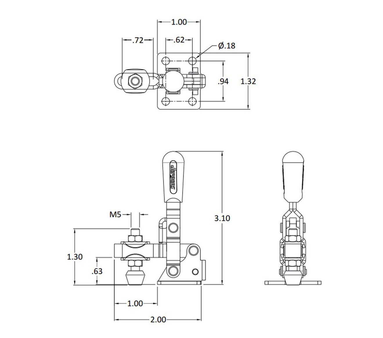 Line Art 112 LB CAP Vertical Toggle Clamp with Flanged Base & Adjustable U-Bar