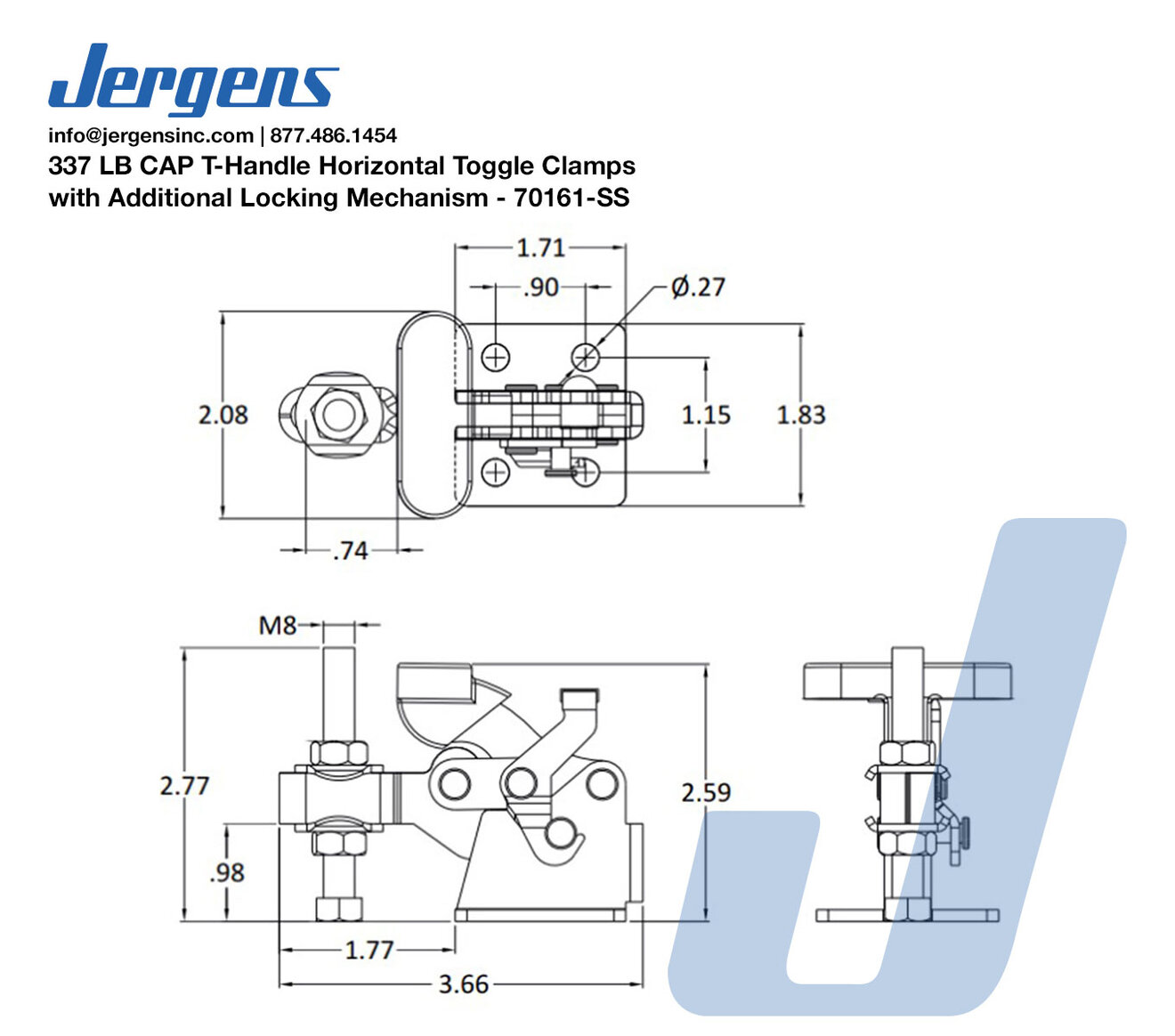 Line Art 337 LB CAP T-Handle Horizontal Toggle Clamps with Additional Locking Mechanism Stainless Steel