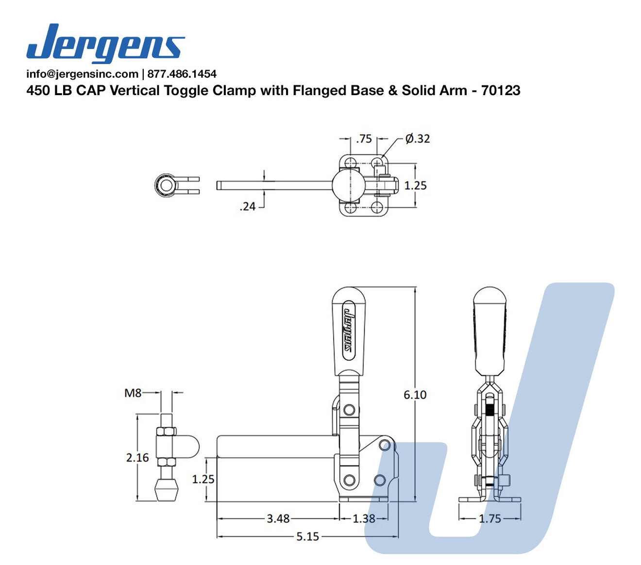 Line Art 450 LB CAP Vertical Toggle Clamp with Flanged Base & Solid Arm