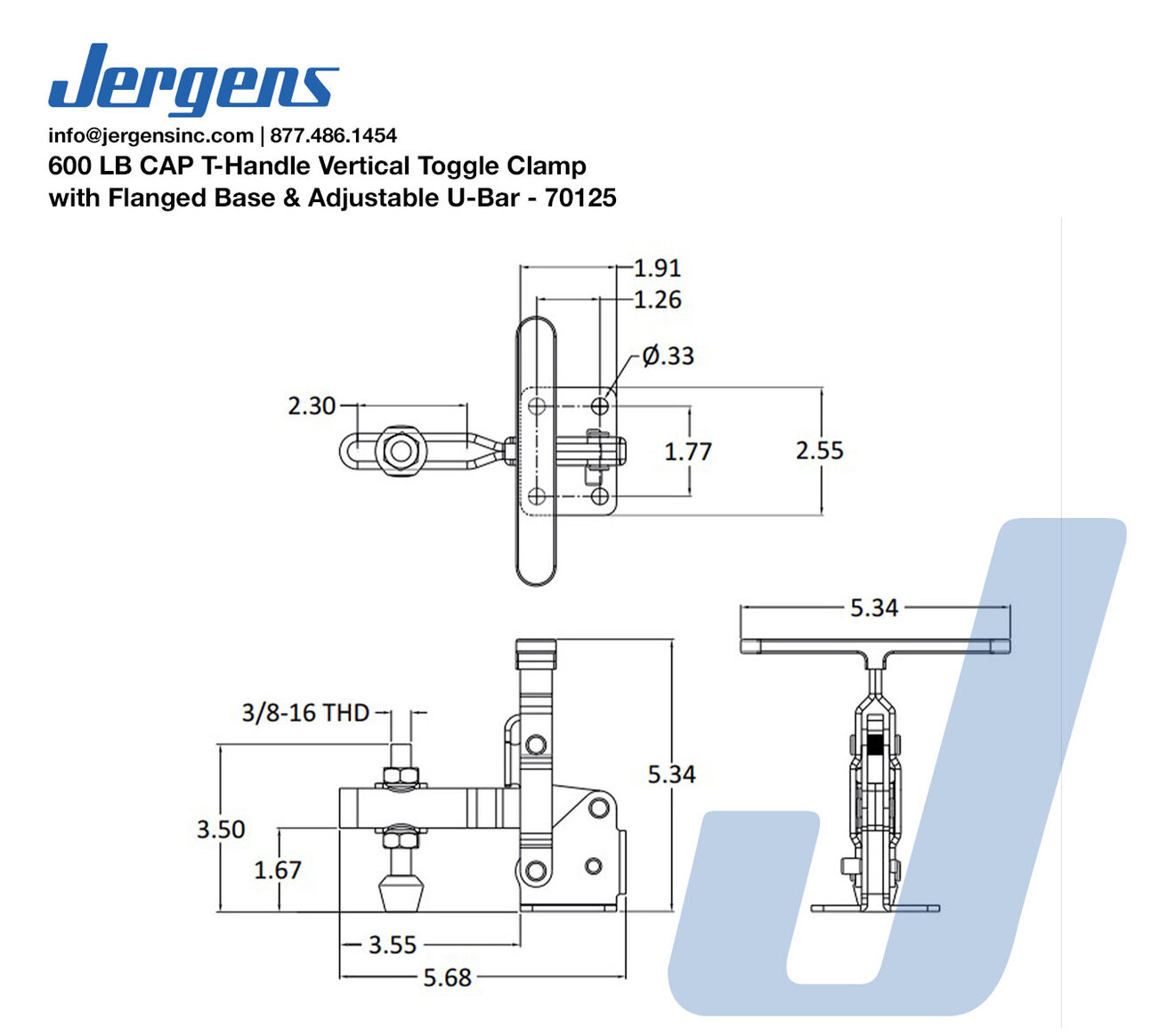 Dibujo Técnico 600 LB CAP Abrazadera de palanca vertical con base embridada y barra en U ajustable