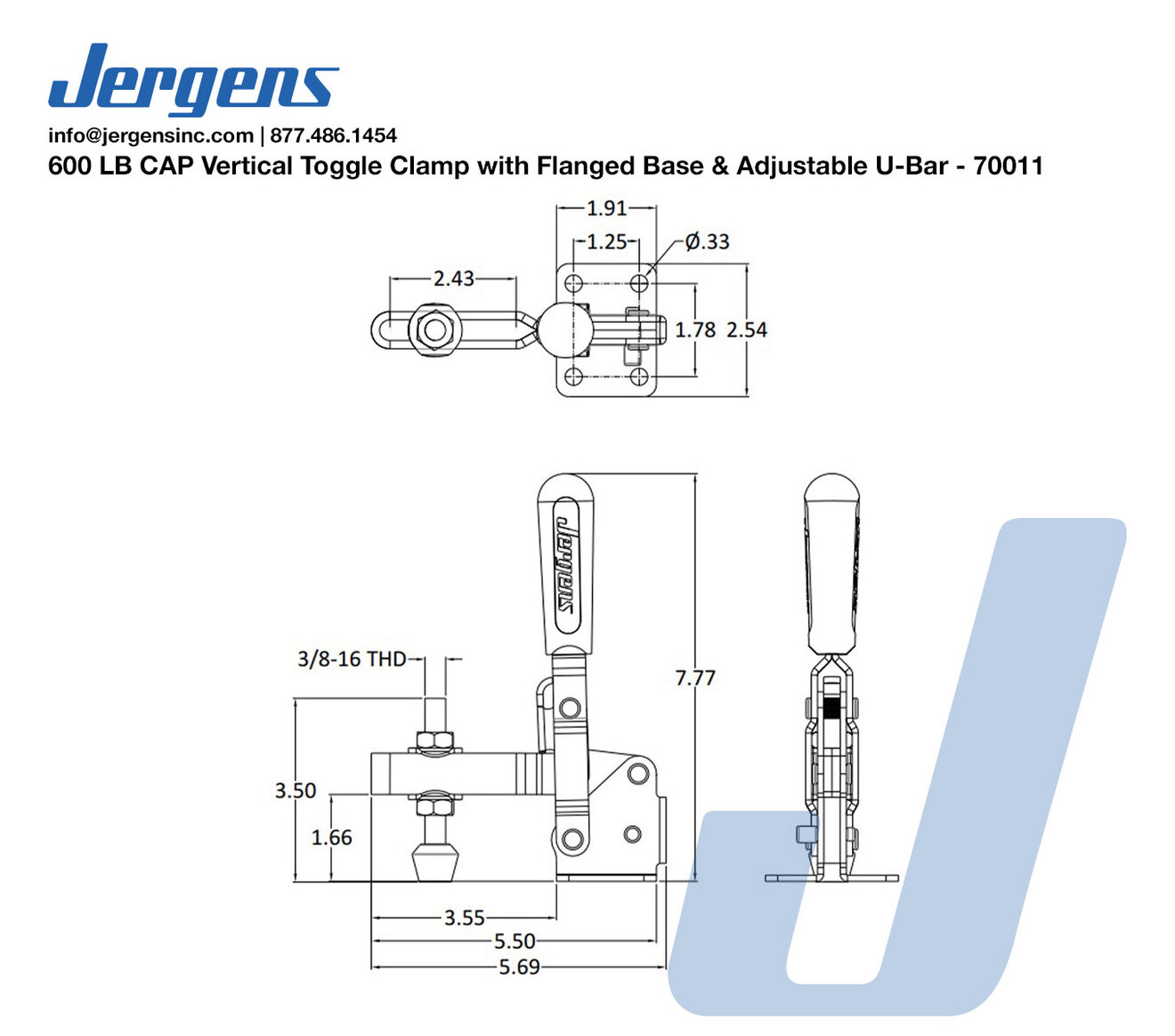 Line Art 600 LB CAP Vertical Toggle Clamp with Flanged Base & Adjustable U-Bar