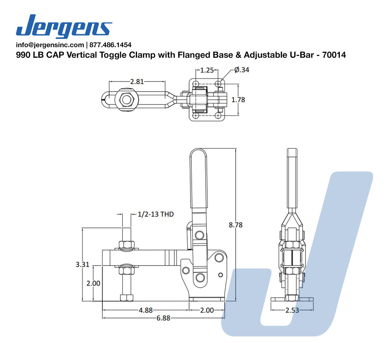 Line Art 990 LB CAP Vertical Toggle Clamp with Flanged Base & Adjustable U-Bar