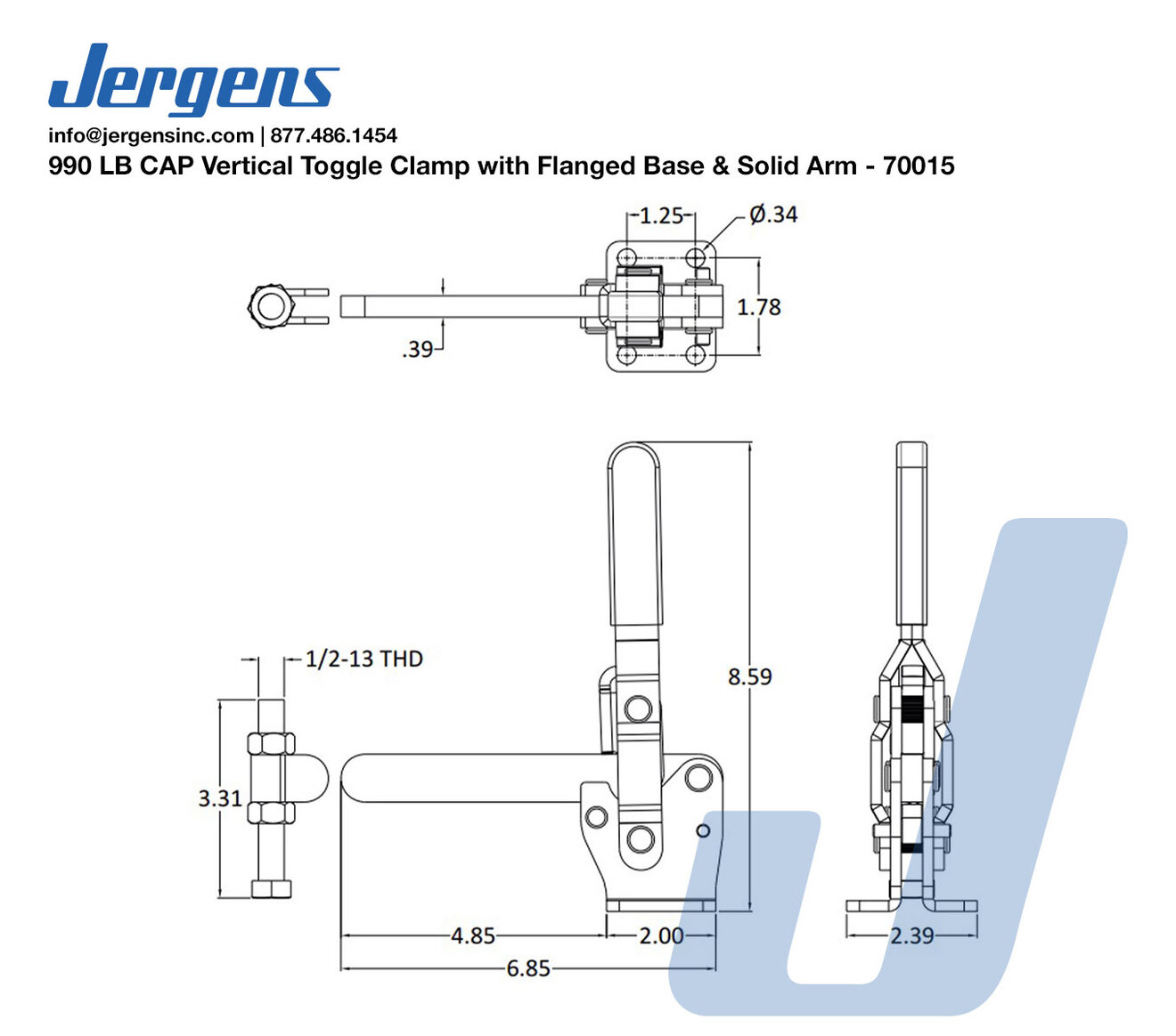 Line Art 990 LB CAP Vertical Toggle Clamp with Flanged Base & Solid Arm