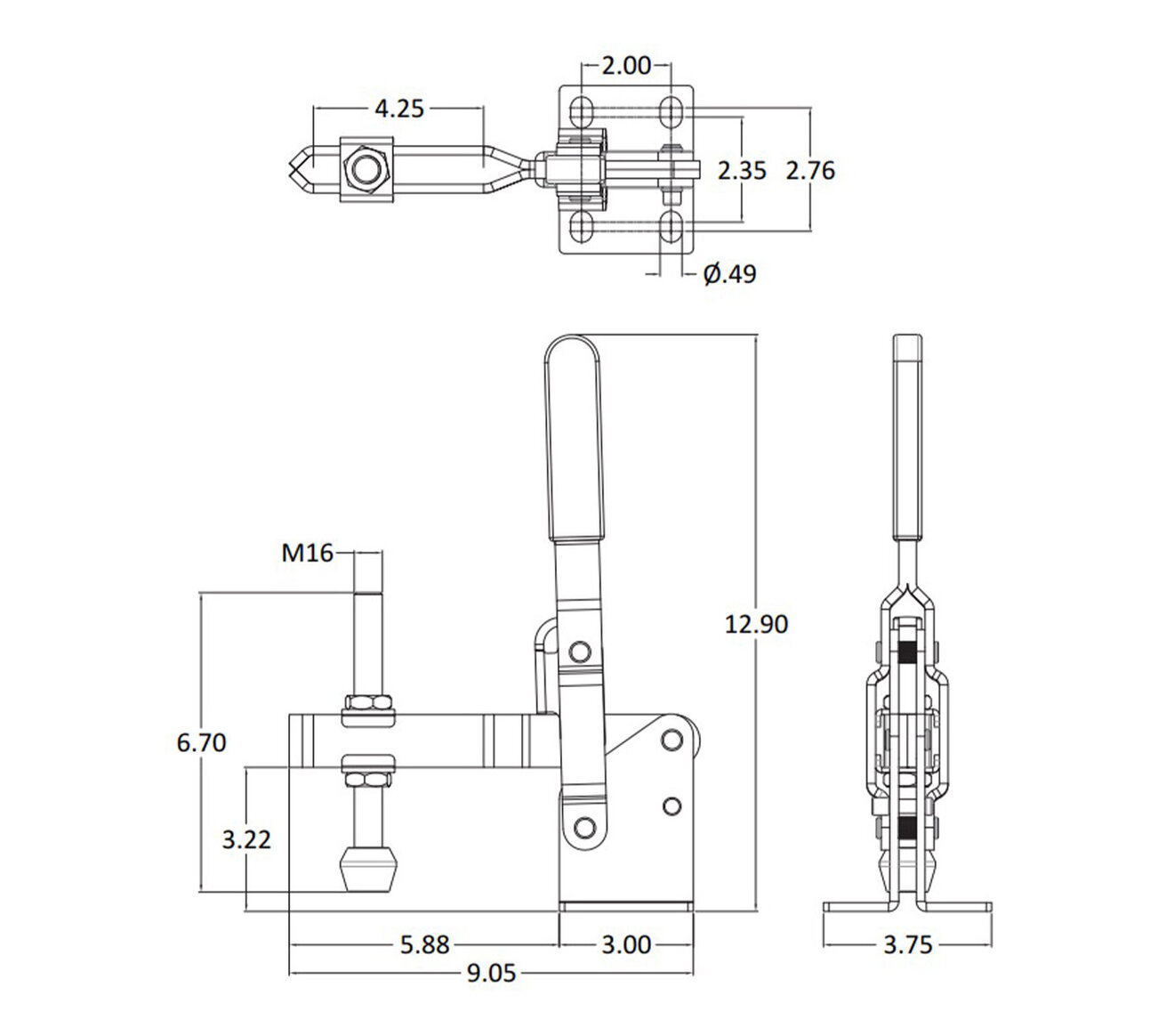 Line Art 1200 LB CAP Vertical Toggle Clamp with Flanged Base & Adjustable U-Bar