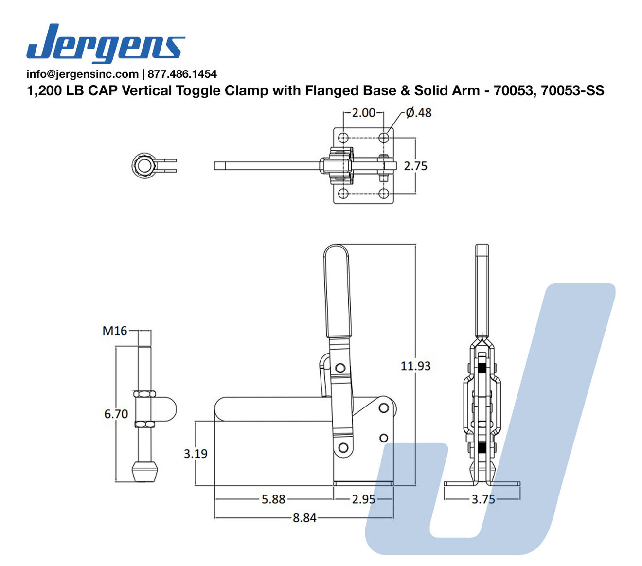 Line Art 1,200 LB CAP Vertical Toggle Clamp with Flanged Base & Solid Arm