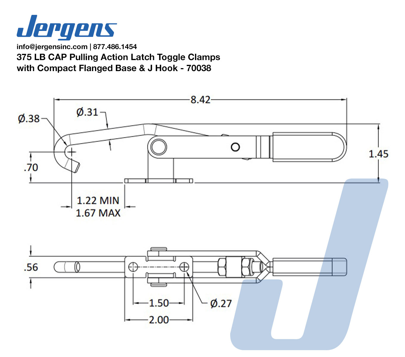 Line Art 375 LB CAP Pulling Action Latch Toggle Clamps with Compact Flanged Base & J Hook