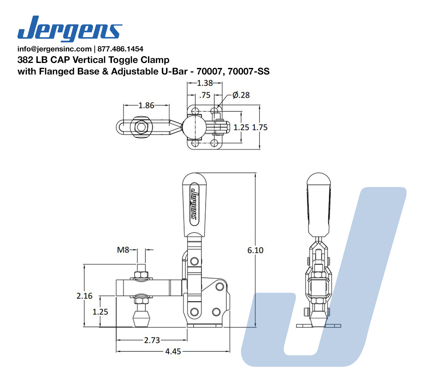Line Art 382 LB CAP Vertical Toggle Clamp with Flanged Base & Adjustable U-Bar
