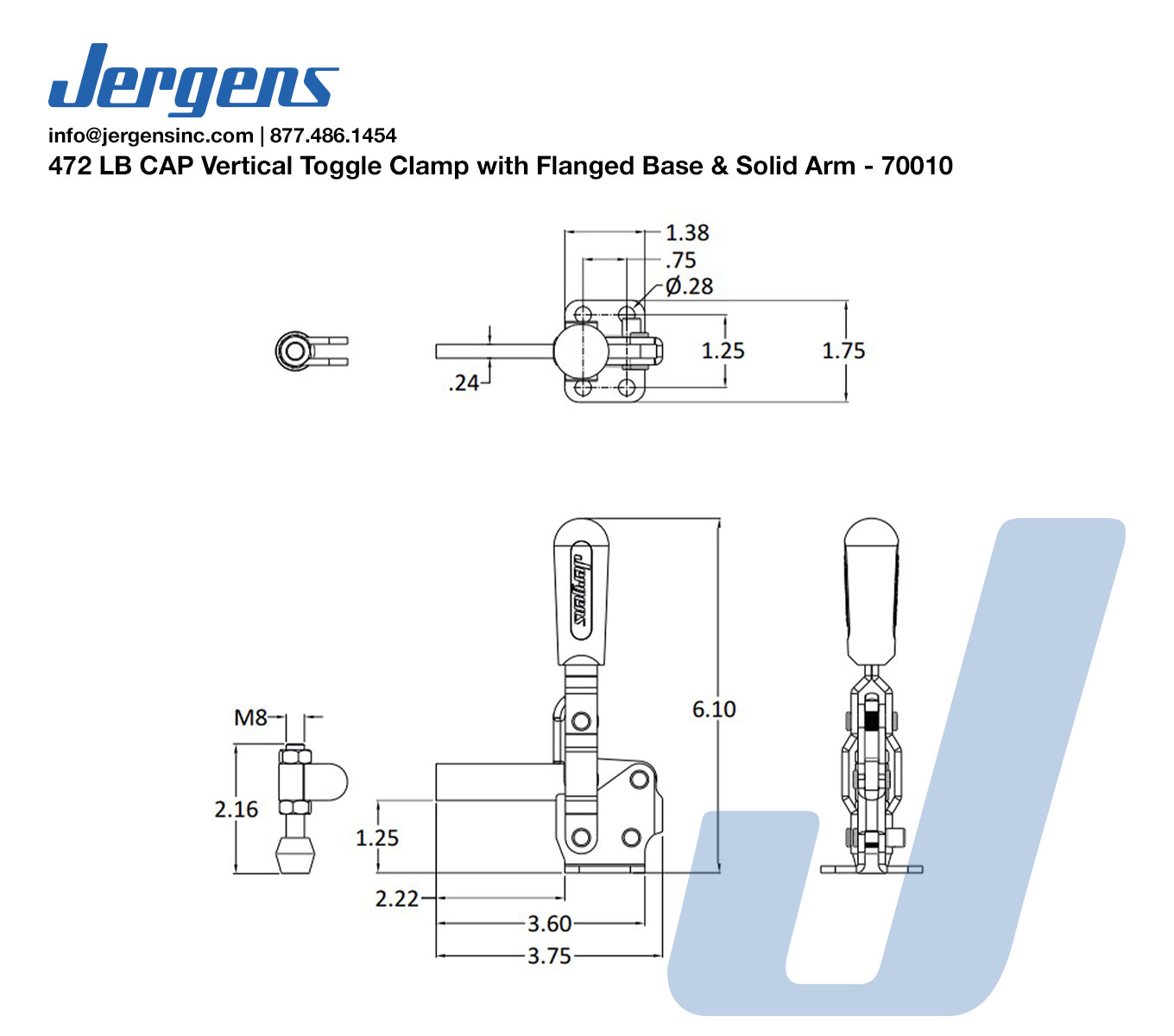 Line Art 472 LB CAP Vertical Toggle Clamp with Flanged Base & Solid Arm