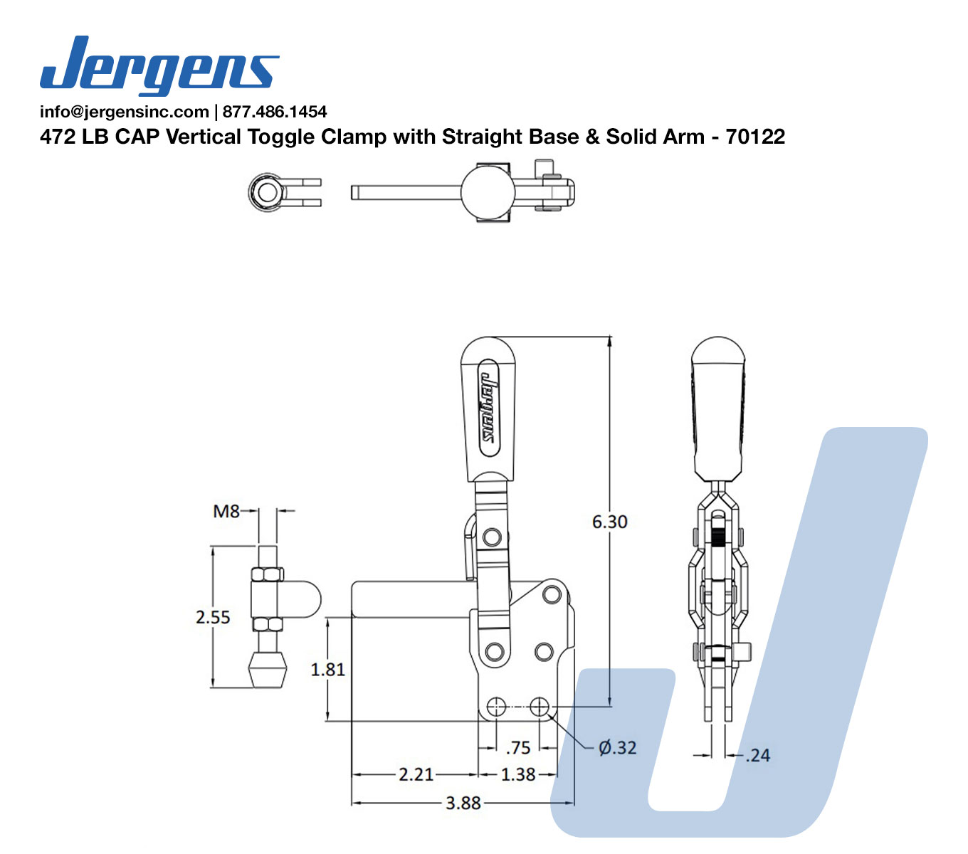 Line Art 472 LB CAP Vertical Toggle Clamp with Straight Base & Solid Arm