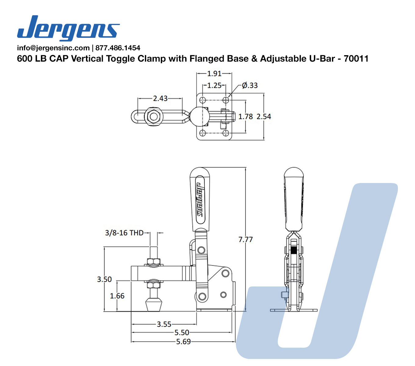 Line Art 600 LB CAP Vertical Toggle Clamp with Flanged Base & Adjustable U-Bar