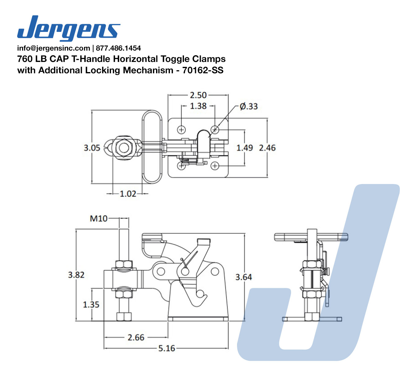 Line Art 760 LB CAP T-Handle Horizontal Toggle Clamps with Additional Locking Mechanism Stainless Steel