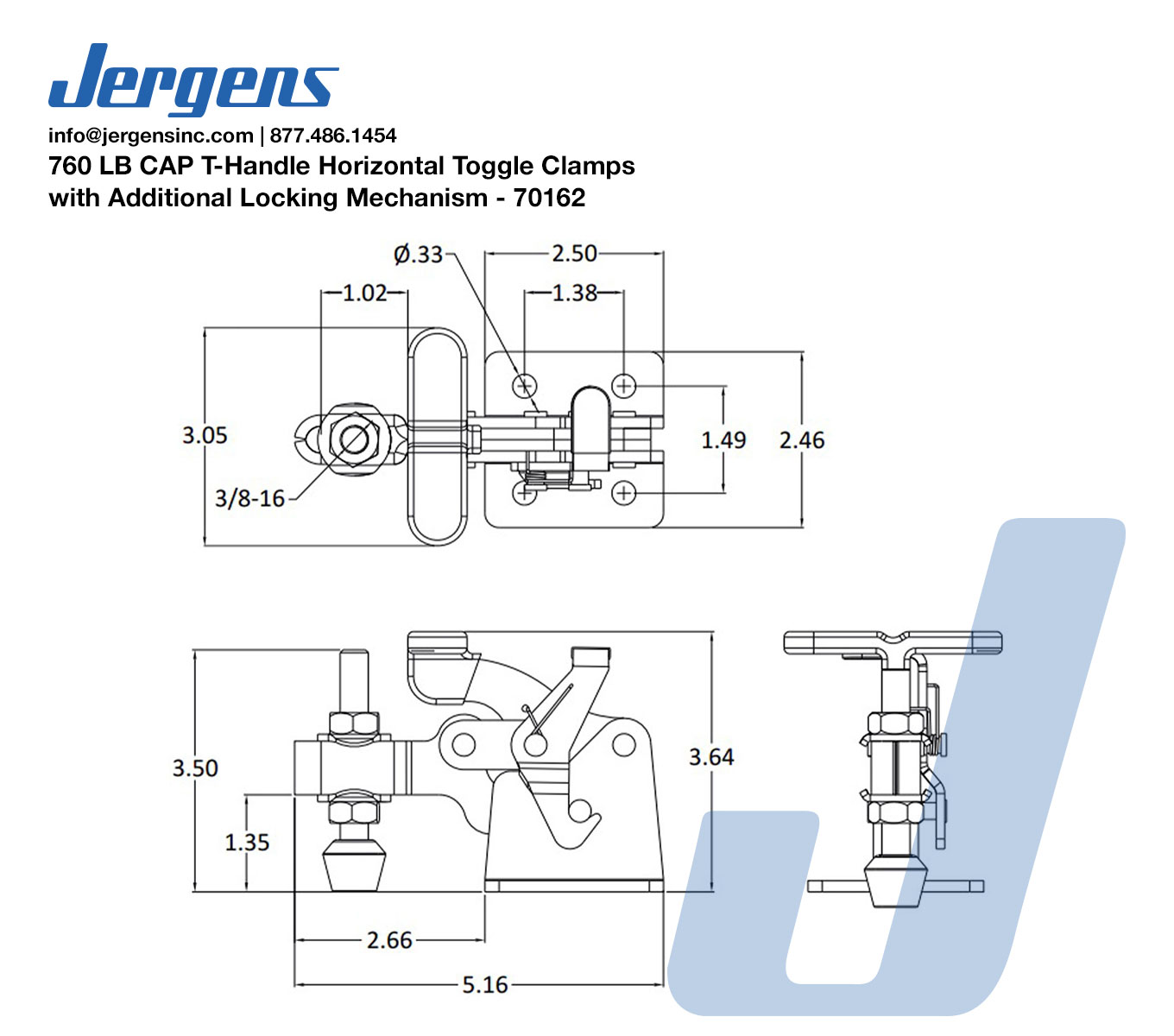 Line Art 760 LB CAP T-Handle Horizontal Toggle Clamps with Additional Locking Mechanism