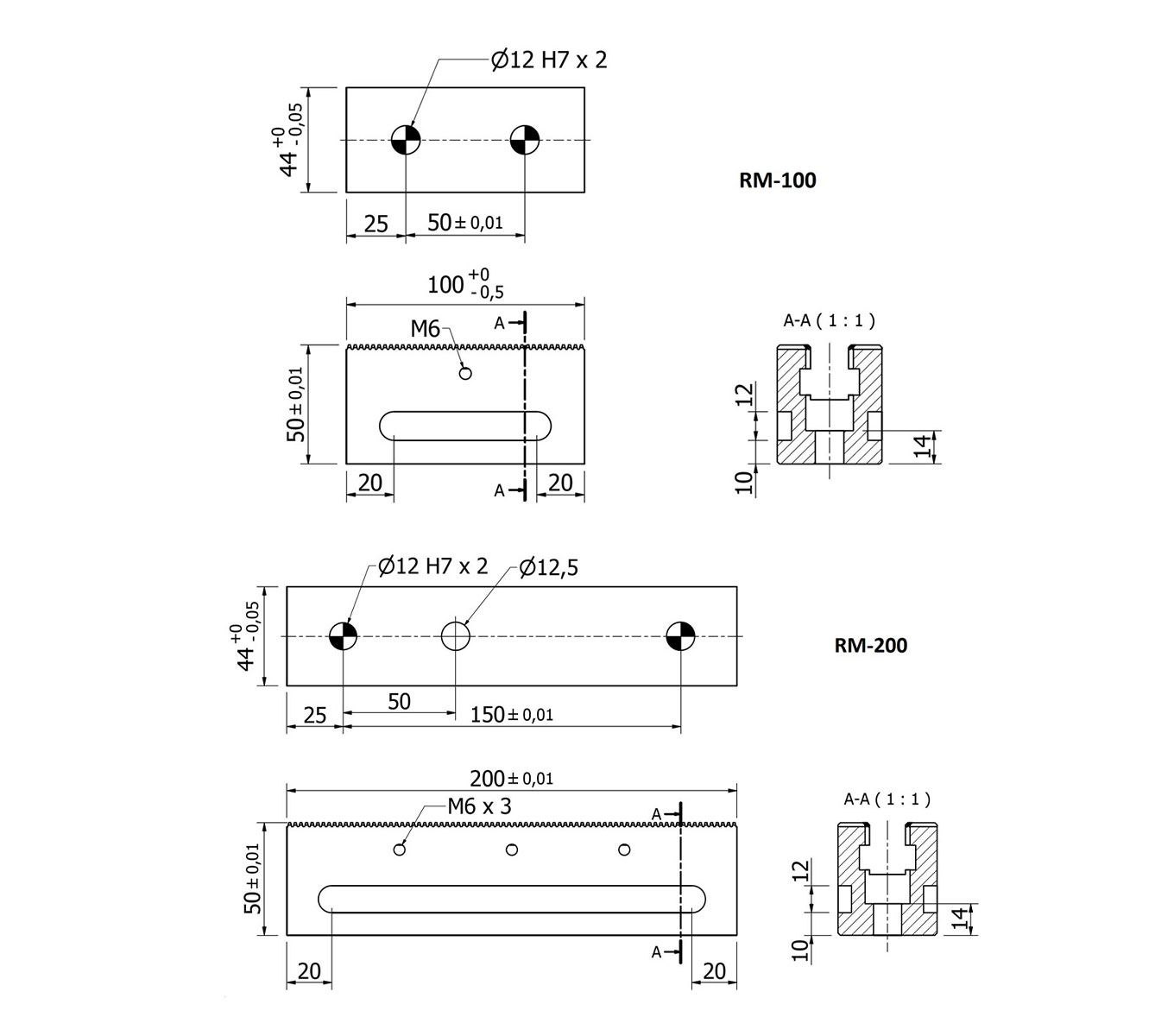 Line Art OK-Vise® RM Rail System Base Rails part numbers RM-100 and RM-200