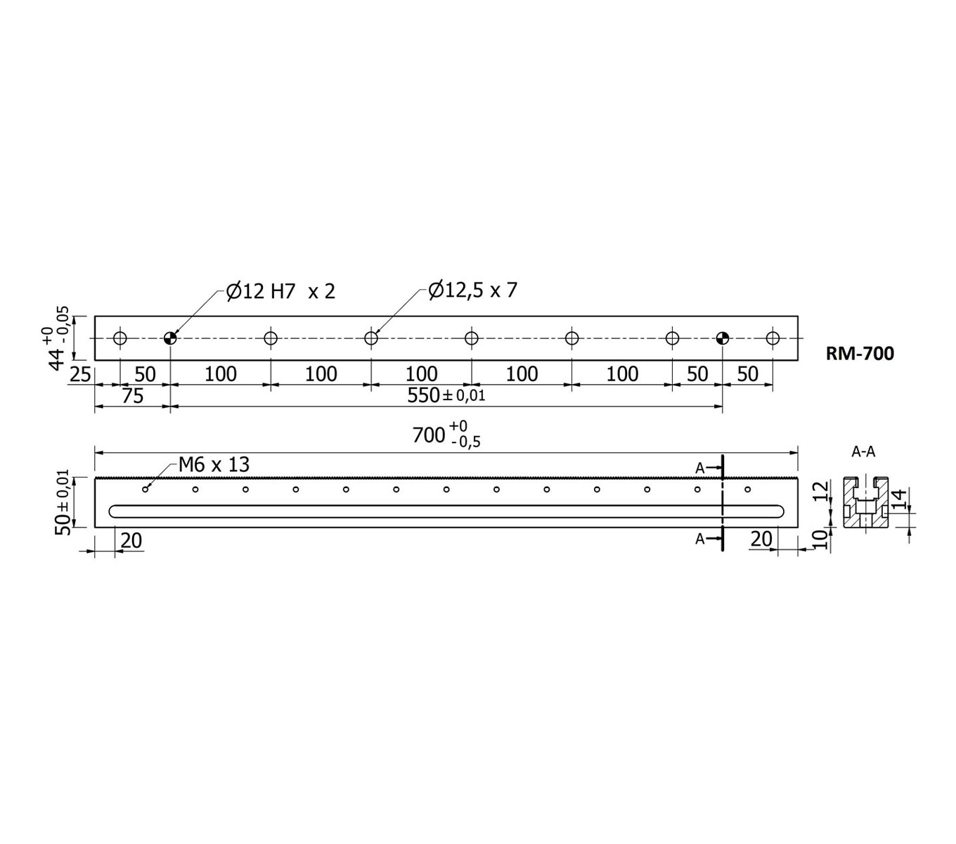 Line Art OK-Vise® RM Rail System Base Rails part numbers RM-700