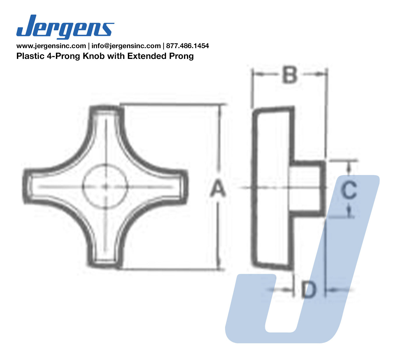 Line Art Plastic 4-Prong Knob With Extended Prong