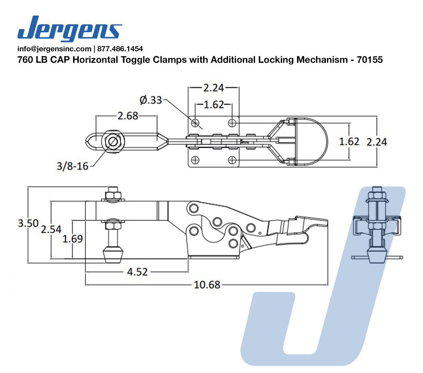 Line Art True-Lok 760LB Cap Horizontal Hold Down Action Toggle Clamps With Additional Locking Mechanism