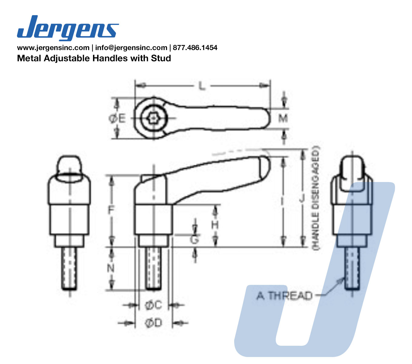 Line Art 40521 HANDLE, METAL ADJ, 10-24 X .59 STUD