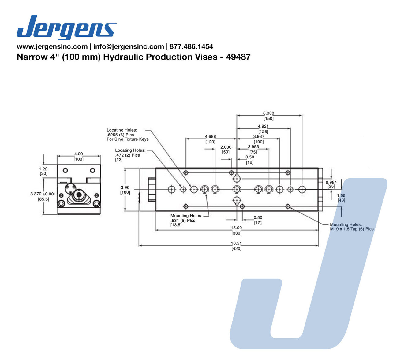 Line Art 49487 PROD VISE,HYD, 4IN NARROW BASE
