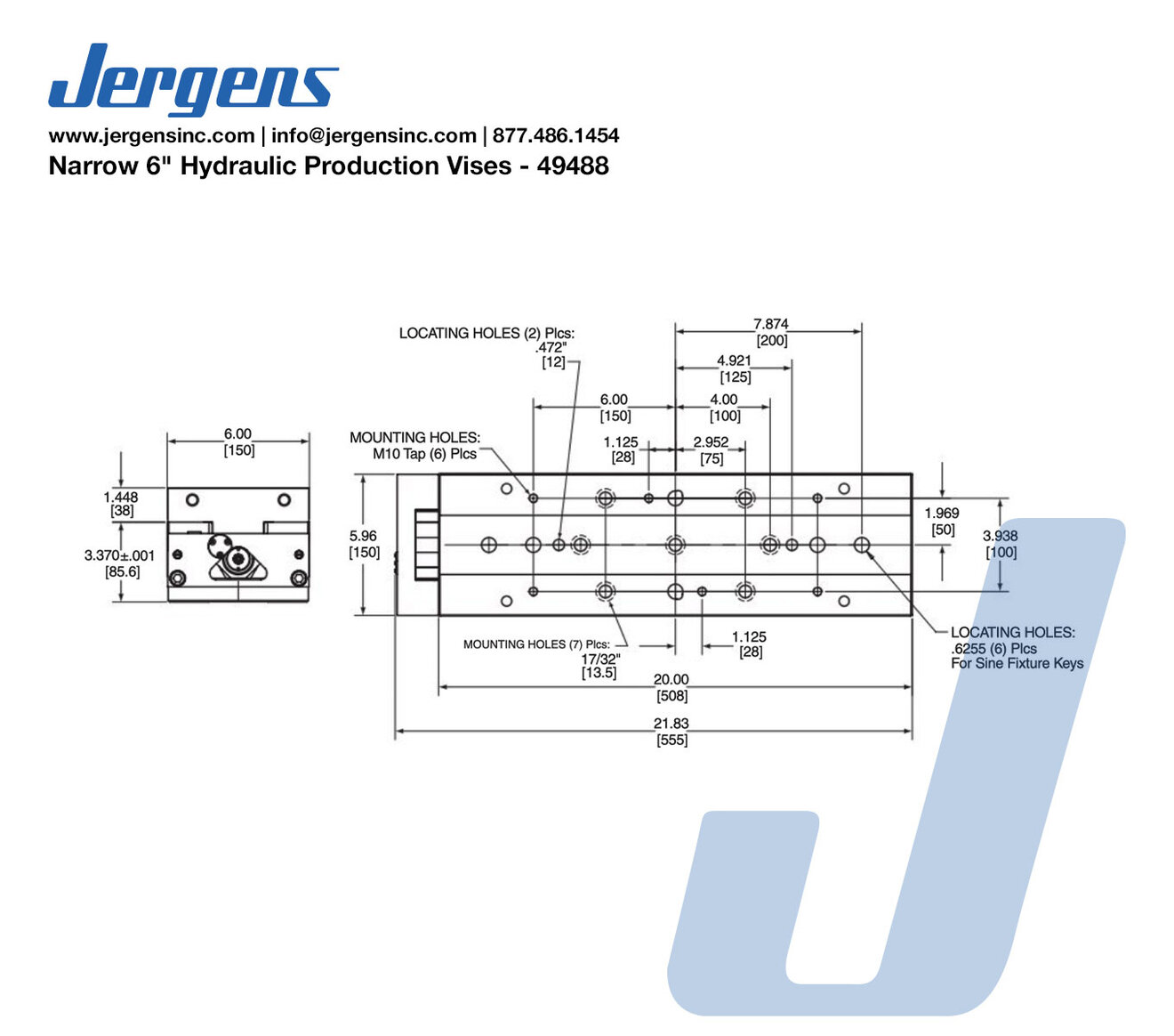 Line Art 49488 PROD VISE,HYD, 6IN NARROW BASE
